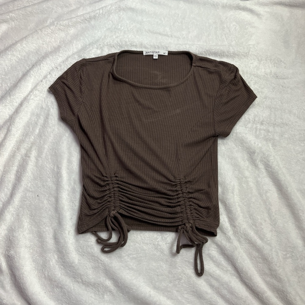 Brown Ruched Short Sleeve Top
